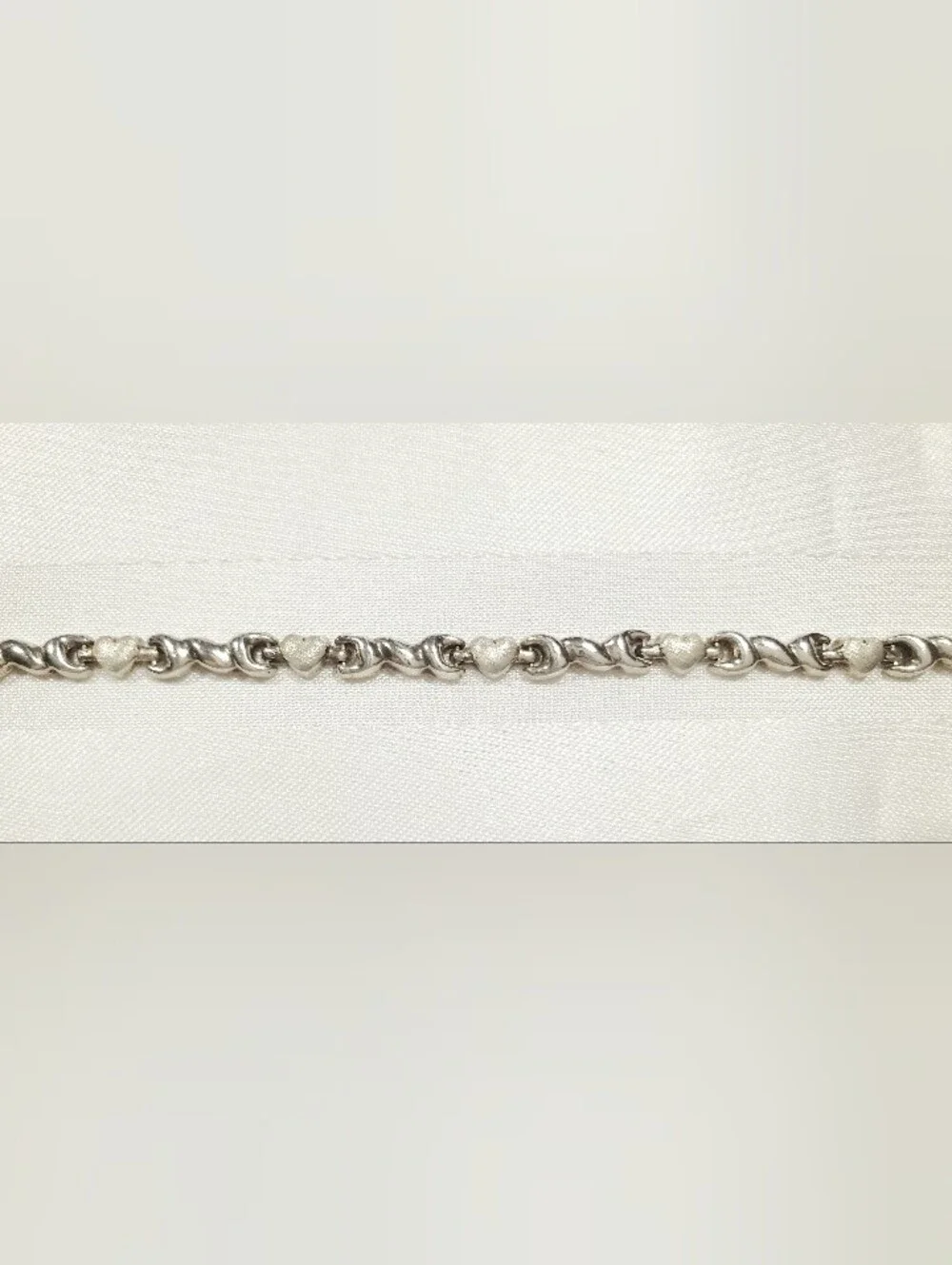925 Heart Wave Link Bracelet Sterling Silver brushed polished mix 7